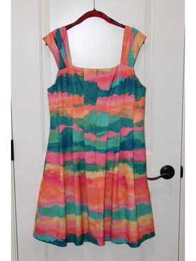 Vince Camuto 14W Fit & Flare Dress Multicolor Watercolor Stripe Summer Party
